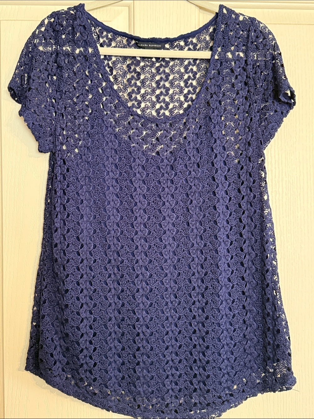 Banana Republic Deep Blue Crochet Style Scoop-Neck Top with Built-in Cami